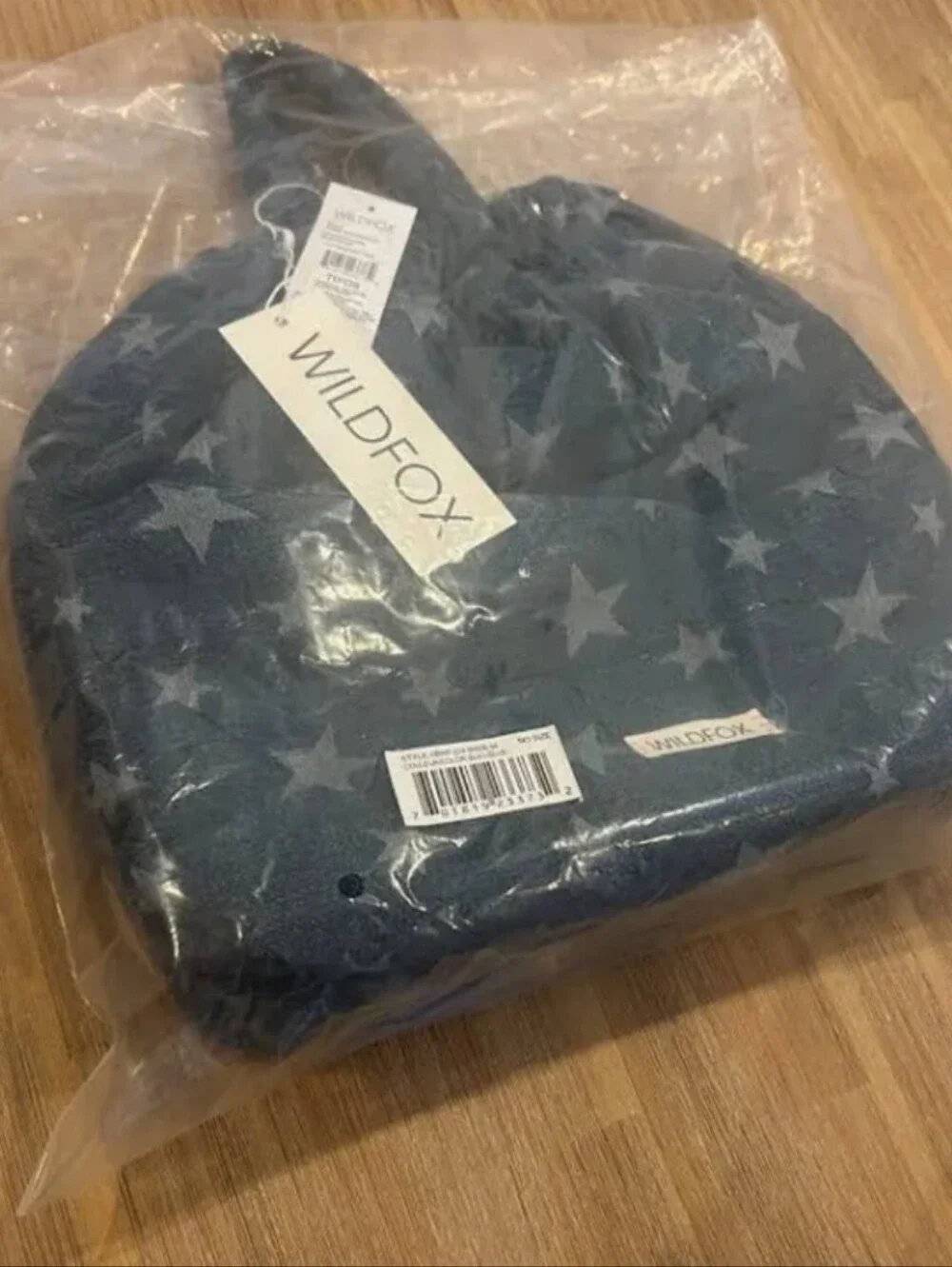Wildfox Blue Star-Printed Denim Drawstring Summer Bag/Backpack. 15